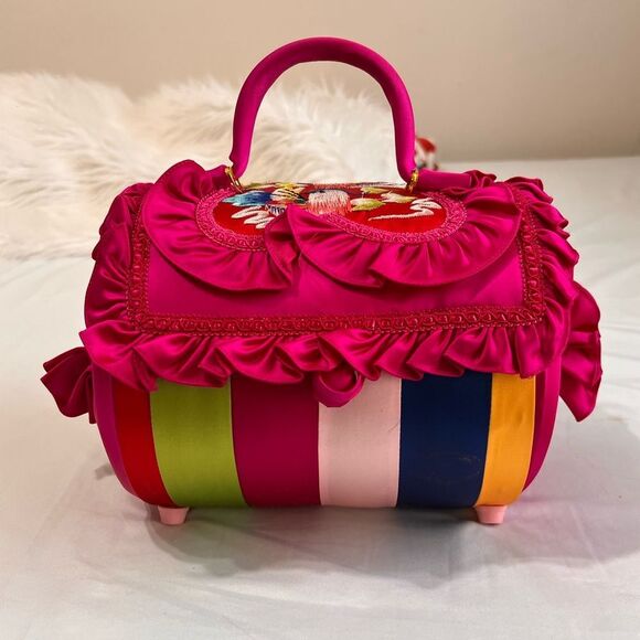 Vintage Colorful Striped Barrel Style Bag Mad In Korea - Picture 2 of 10